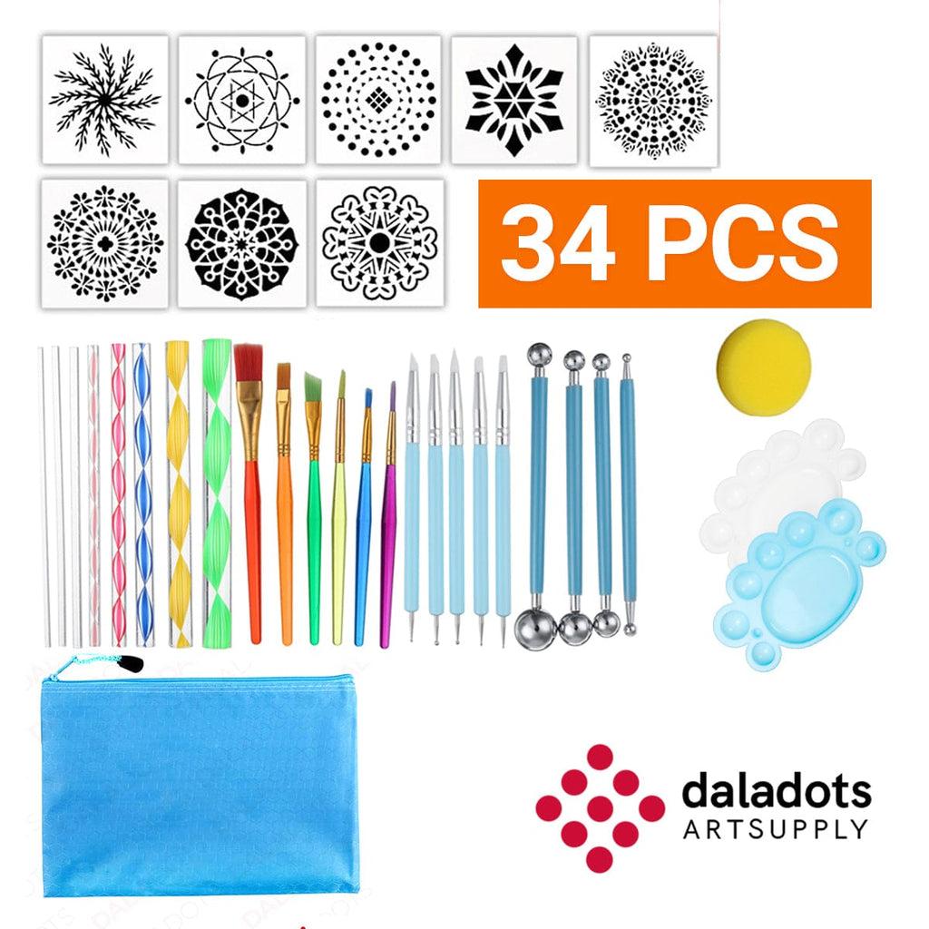 34 pcs Mandala Dotting Tools and Rock Painting Kit - Daladots