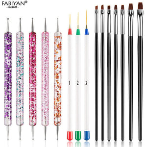 8/20Pcs Nail Art Brush Design Tip Painting Drawing Carving Dotting Pen FlatFan Liner Acrylic Gel UV Polish Tool Manicure
