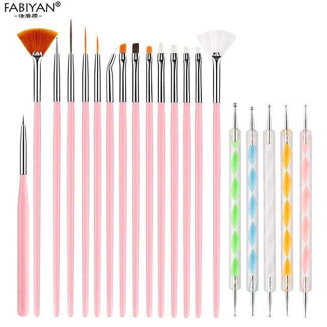 8/20Pcs Nail Art Brush Design Tip Painting Drawing Carving Dotting Pen FlatFan Liner Acrylic Gel UV Polish Tool Manicure